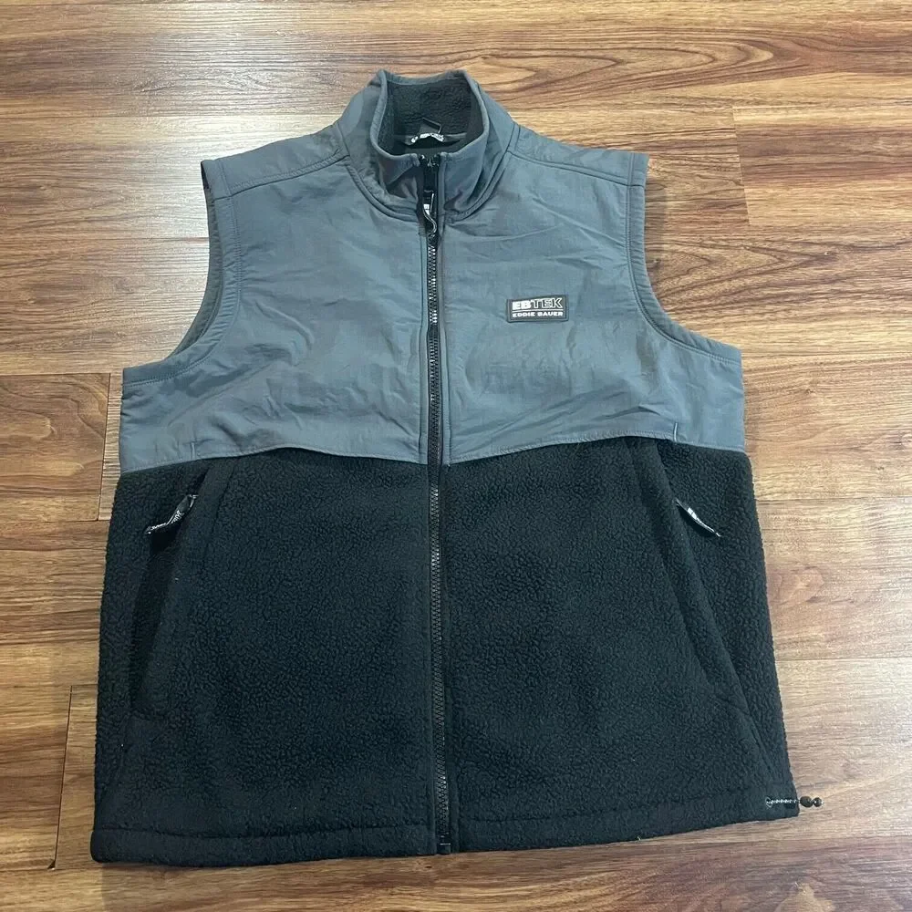 Eddie Bauer EBTEK Full Zip Up Sleeveless Sweater Vest Fleece Gray Men’s Large - Picture 1 of 11
